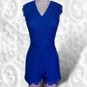 Francesca's Navy Blue Fully-Lined Lace Overlay Shorts Romper